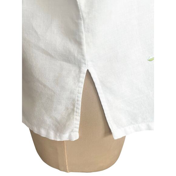 ERIKA White Linen Cotton Button Front Top MED Floral Embroidery Cottage Coastal - Picture 5 of 11